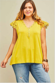 SSS-H {Simple Pleasures} ***FLASH SALE!! Mustard Top Crochet Lace Detail  SALE!!