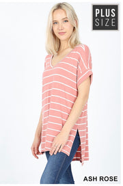 PSS-H {9 to 5 Girl} Ash Rose Striped Hi-Lo Top with V-Neck *SALE!!*