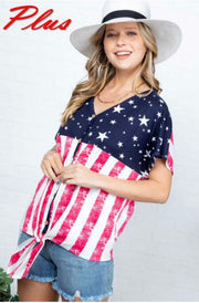 66 CP-I {Betsy Ross Inspired} SALE! U.S. Flag Print Top PLUS SIZE 1X 2X 3X