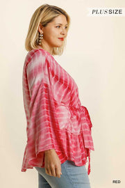 66 OT-E {Hello Beautiful} "UMGEE" Red Tie-Dye Kimono PLUS SIZE XL/1XL or 1XL/2XL