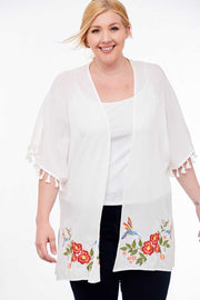 FLASH SALE!! 66 OT-S {Hummingbird Beauty} Embroidery Detail Kimono PLUS SIZE 1X 2X 3X