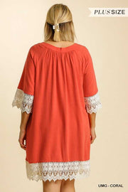 66 SD-N {Rely On You} "UMGEE" Sale! Orange Dress Crochet Detail PLUS SIZE XL, 1XL, 2XL