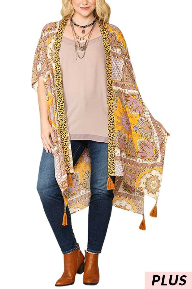 66 OT-L {Slowing Down} SALE! Multi Print Cardigan Fringe Detail PLUS SIZE XL 1X 2X