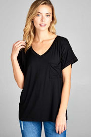 66 SSS-A {Blackest Night}  Black V-Neck w Pocket PLUS SIZE 1X 2X 3X SALE!