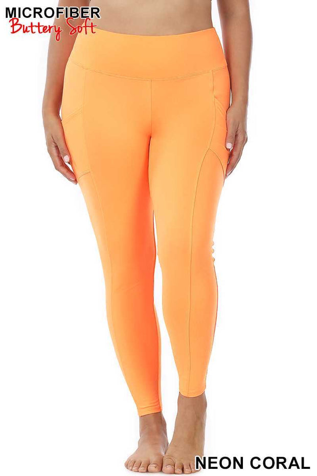 BIN 98 {Soft Delight} Neon Coral Active Leggings  PLUS SIZE 1X 2X 3X