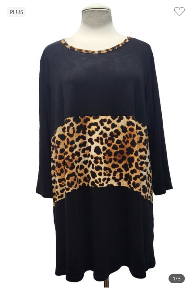 29 CP-B{Form Of Greatness} Black Animal Contrast Top SALE!!  EXTENDED PLUS SIZE 3X 4X 5X