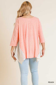 SD-T (Graceful Sway) UMGEE Peach Tunic W/ Crochet Detail PLUS SIZE XL, 1X, 2X SALE!!