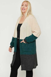 40 OT-D {Cozy Essence} Tan Green Ribbed Cardigan PLUS SIZE XL 2X 3X