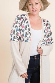 40 OT-F {Celebrity Scene} Oatmeal Leopard Cardigan PLUS SIZE XL 2X 3X