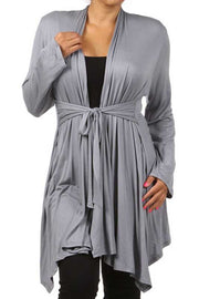 41 OT-C {Time To Go} Grey Tie Front Cardigan SALE!! PLUS SIZE XL 2X 3X