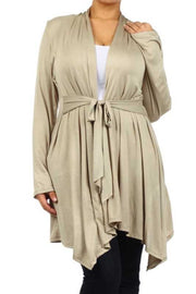 41 OT-E {Enamored With You} Taupe Tie Front Cardigan PLUS SIZE XL 2X 3X