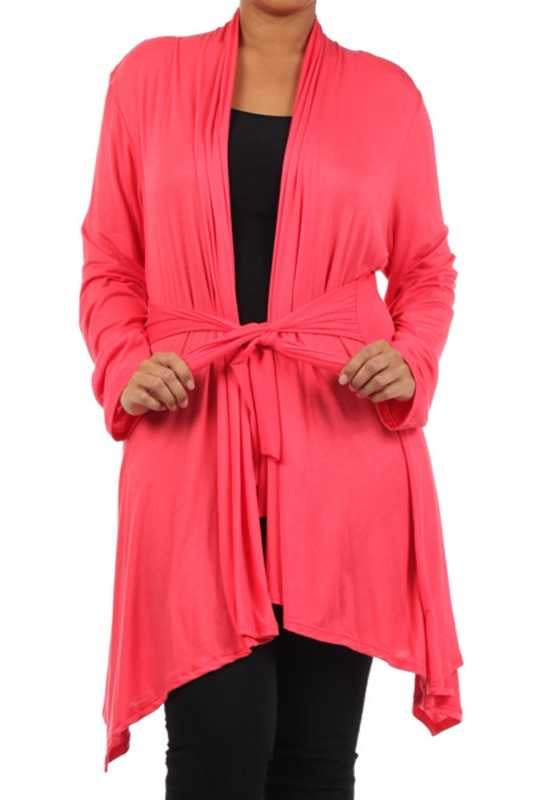 41 OT-B {Mind Of My Own} Coral Tie Front Cardigan PLUS SIZE XL 2X 3X