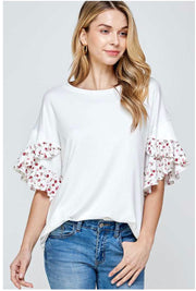 62 SD-B {Garden Views}  SALE! White Top with Floral Detail PLUS SIZE XL 2X 3X