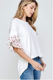 62 SD-B {Garden Views}  SALE! White Top with Floral Detail PLUS SIZE XL 2X 3X