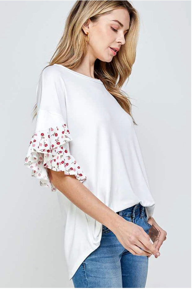 62 SD-B {Garden Views}  SALE! White Top with Floral Detail PLUS SIZE XL 2X 3X