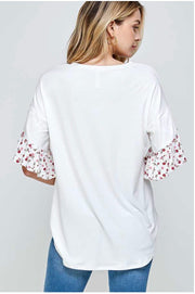 62 SD-B {Garden Views}  SALE! White Top with Floral Detail PLUS SIZE XL 2X 3X