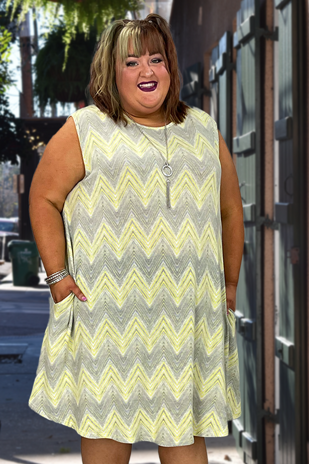 FLASH SALE!! 70 SV-J {Interesting Vision}  Yellow Grey Zig Zag Dress  EXTENDED PLUS SIZE 3X 4X 5X