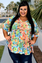 70 PSS-K {It Starts Here} Multi-Color Tie Dye Babydoll Top PLUS SIZE XL 2X 3X