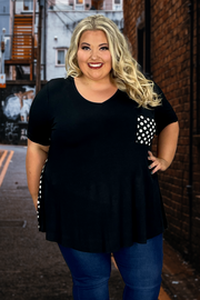 15 CP-E {Just Be Sure} Black Polka Dot V-Neck Top EXTENDED PLUS SIZE 3X 4X 5X