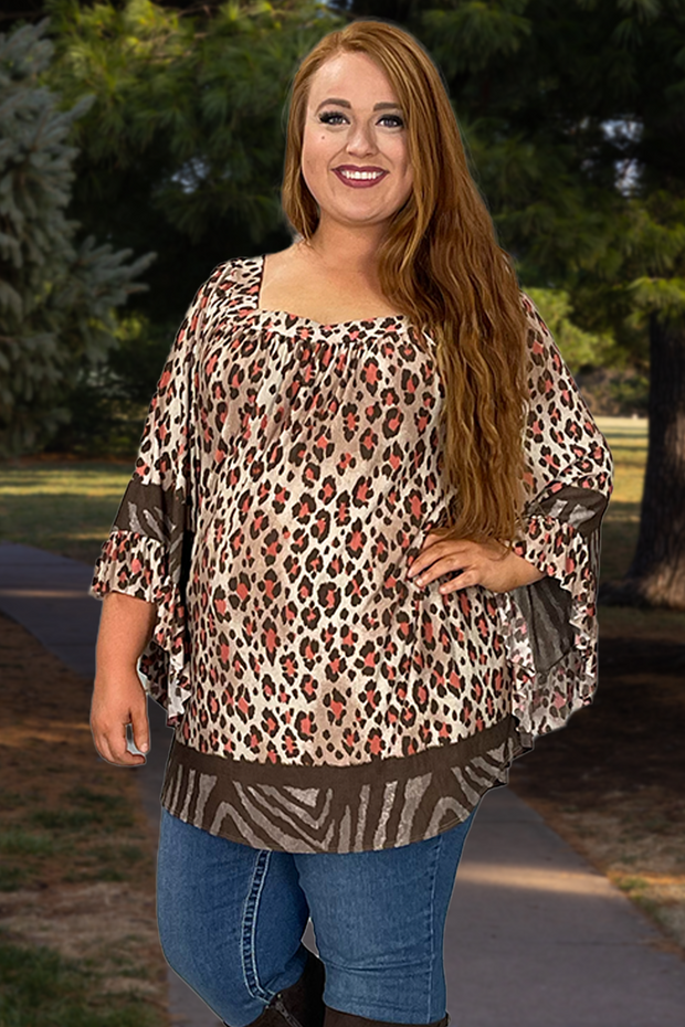 89 PQ-P {Just Go With It} Brown Animal Print Top PLUS SIZE 1X 2X 3X