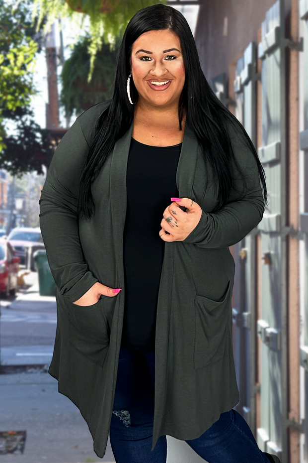 56 OT-A {Keeping Cozy} Ash Grey Cardigan with Front Pockets PLUS SIZE 1X 2X 3X