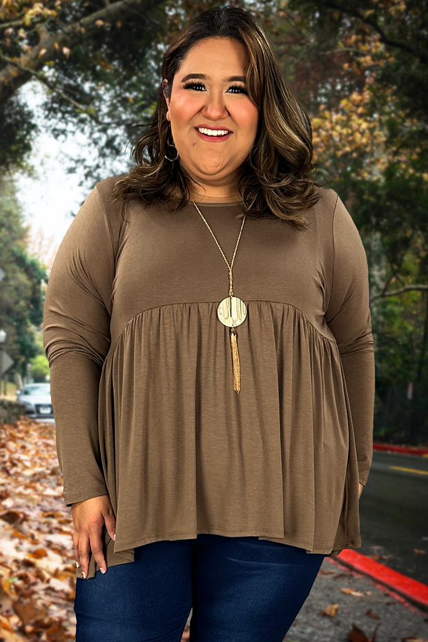 94 SLS-F {Keep It Going} Mocha Babydoll Hi/Low Top PLUS SIZE 1X 2X 3X