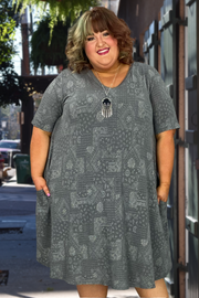 28 PSS-R {Letting Go} Grey Print V-Neck Dress EXTENDED PLUS SIZE 3X 4X 5X