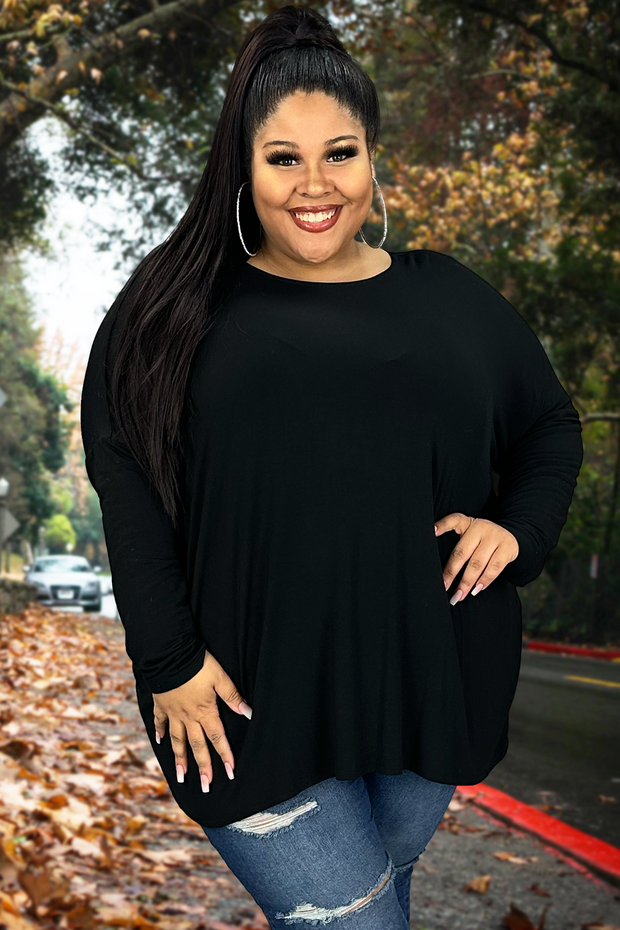 95 SLS-A {Like A Record} Black  Long Sleeve Top PLUS SIZE 1X 2X 3X SALE!!!!