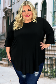 13 SQ-A {Living In Comfort} BLACK Round Neck Tunic CURVY BRAND!!!  EXTENDED PLUS SIZE XL 2X 3X 4X 5X 6X