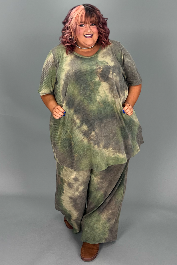 89 SET-B {Locked In} Olive Tie Dye Ribbed Pant Set SALE!!! CURVY BRAND!!!  EXTENDED PLUS SIZE 3X 4X 5X 6X