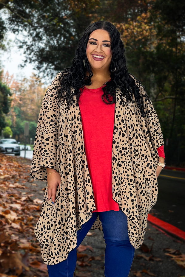 87 OT-C {Look Within} Taupe Dalmation Print Kimono EXTENDED PLUS SIZE 3X 4X 5X