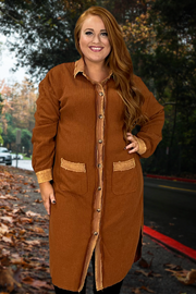 18 OT-Z {Love Me Always} Umgee Camel Button Up Duster PLUS SIZE XL 1X 2X