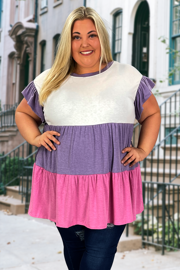 93 CP-D {Loyal To You} Purple/Fuchsia Tiered Tunic PLUS SIZE 1X 2X 3X