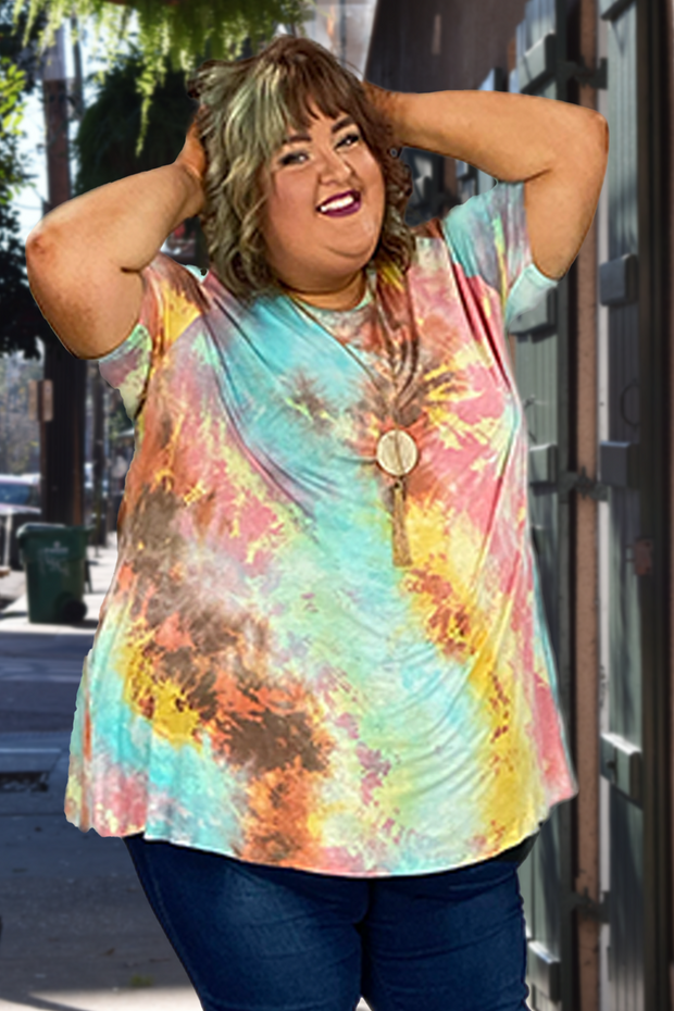 76 PSS-M {Majestic Moves} Teal/Mint Tie Dye Top EXTENDED PLUS SIZE 3X 4X 5X