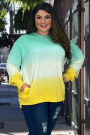 19 PLS-B {Making Changes} Mint/Yellow Ombre Top PLUS SIZE XL 2X 3X