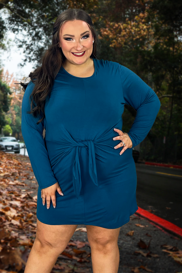 SLS-G  {All Is Well} Marine Blue Dress With Front Tie Detail