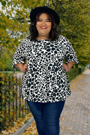 55 PQ-A {Move Along} Black Giraffe Print Babydoll Tunic CURVY BRAND EXTENDED PLUS SIZE 4X 5X 6X