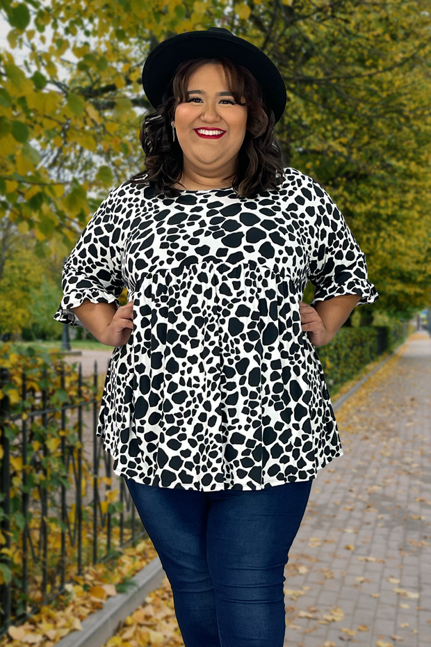 55 PQ-A {Move Along} Black Giraffe Print Babydoll Tunic CURVY BRAND EXTENDED PLUS SIZE 4X 5X 6X