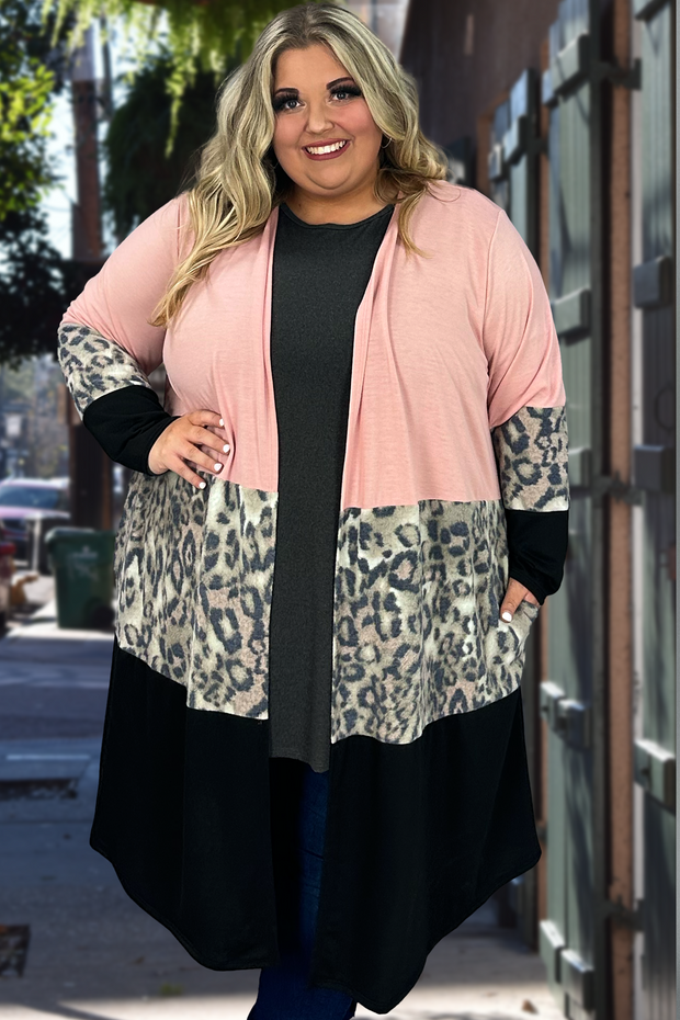 29 OT-S {My Soft Side} Peach/Leopard Print Duster SALE!!  CURVY BRAND!!!  EXTENDED PLUS SIZE 4X 5X 6X