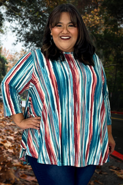30 PQ-E {Never Bothered} Teal Mauve Striped Top EXTENDED PLUS SIZE 3X 4X 5X