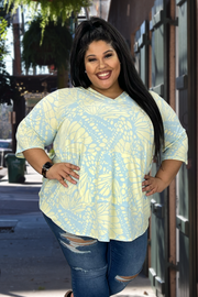 26 HD-A {New Adventure}***SALE*** Blue/Yellow Print Hoodie EXTENDED PLUS SIZE 3X 4X 5X 6X