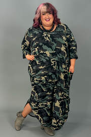 LD-J {No Kidding} Camo V-Neck Maxi Dress w/Pockets CURVY BRAND!!!  EXTENDED PLUS SIZE 4X 5X 6X