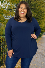 38 SLS-G {Nothing Basic} Navy V-Neck  Long Sleeve Tunic CURVY BRAND EXTENDED PLUS SIZE 3X 4X 5X 6X