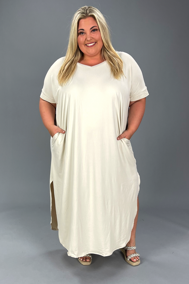 LD-T {On My Way} Sand Beige V-Neck Maxi Dress PLUS SIZE 1X 2X 3X