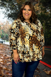 66 PQ-M {On The Way} Leopard Print V-Neck Top EXTENDED PLUS SIZE 3X 4X 5X
