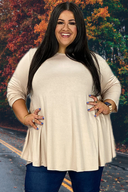 75 SQ -F {On Your Team} BEIGE Quarter Sleeve Tunic EXTENDED PLUS SIZE 3X 4X 5X