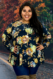 20 PLS-B {Only Memories} Navy Floral Print Top SALE!!! EXTENDED PLUS SIZE 3X 4X 5X