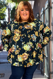 20 PLS-B {Only Memories} Navy Floral Print Top SALE!!! EXTENDED PLUS SIZE 3X 4X 5X