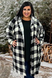 55 OT-G {Own The World} Ivory Plaid Hooded Cardigan EXTENDED PLUS SIZE 3X 4X 5X