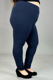 LEG-25 {Pursuit Of Comfort} Navy Full Length Leggings EXTENDED PLUS SIZE3X/5X